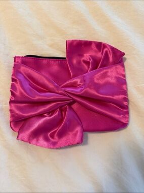 ipsy Satin Bow Zip Pouch in Vibrant Pink